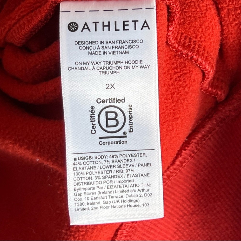 Athleta On My Way Triumph Hoodie Full Zip Organic Cotton Brick Red Size 2X - Picture 10 of 11